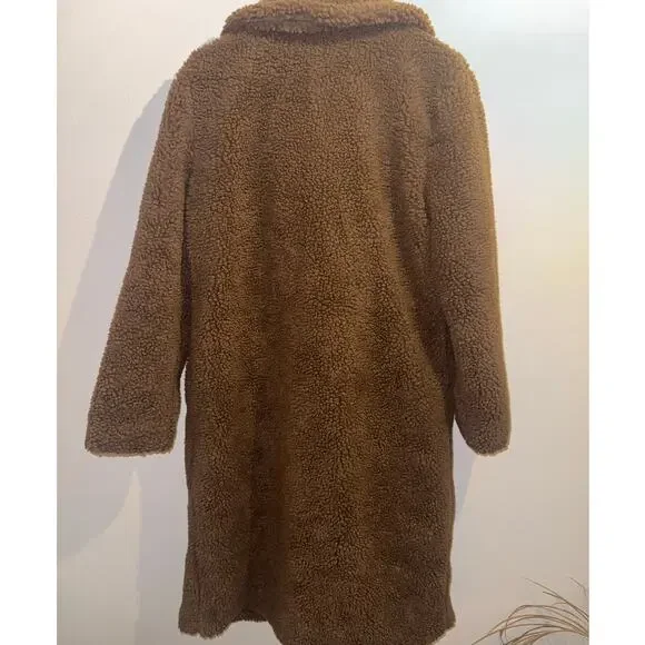 Eilly Bazar Double Button Teddy Midi Coat-Brown-Medium - Picture 4 of 9